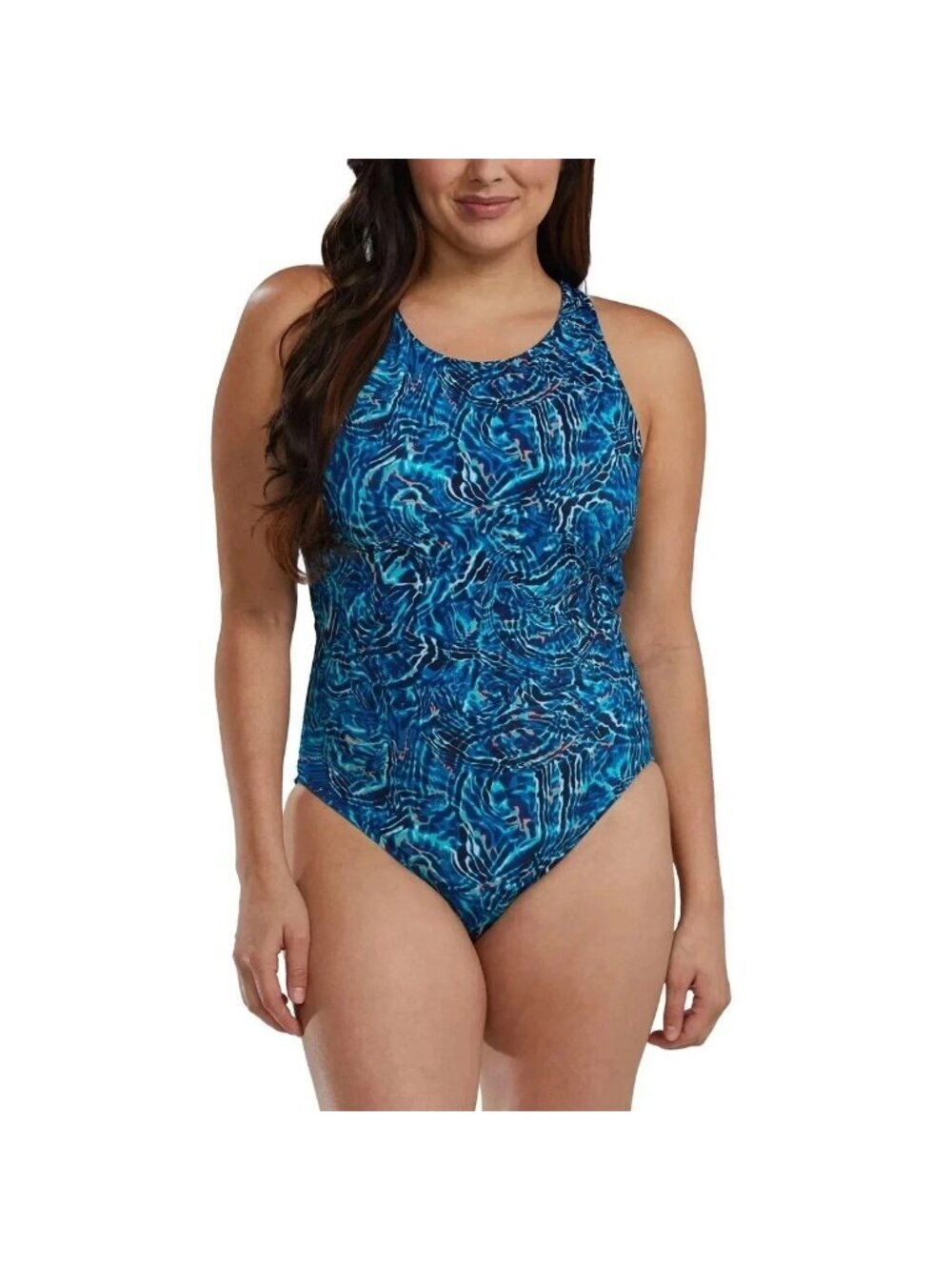 TYR Women's M Racerback One-Piece Swimsuit Blue Abstract Print A2541
